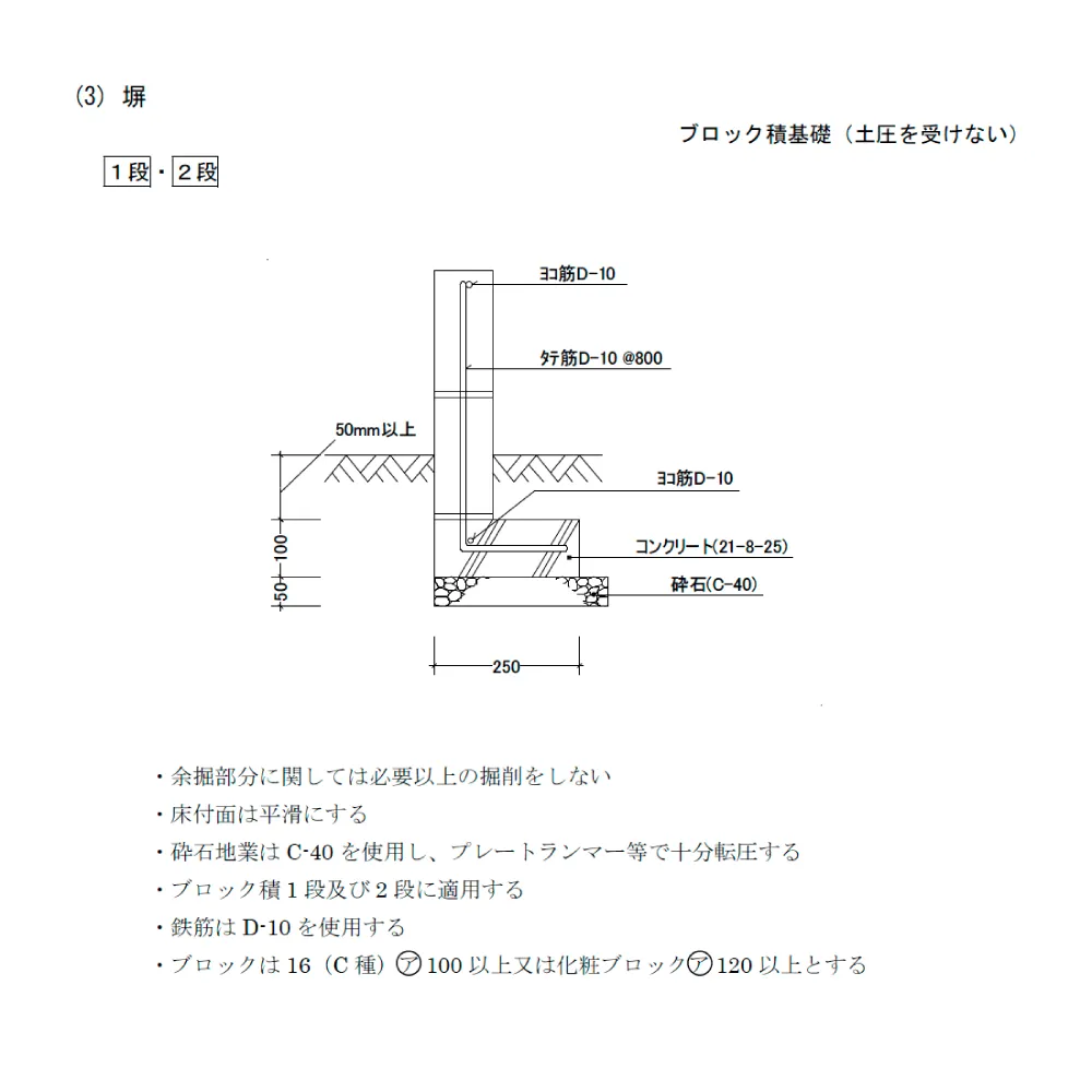 施工標準仕様書 塀 ブロック積基礎